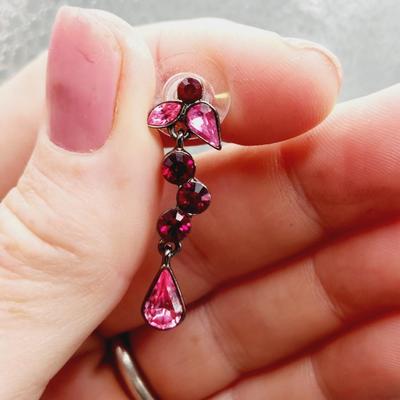 CUTE FAUX PINK CRYSTAL DANGLE EARRINGS