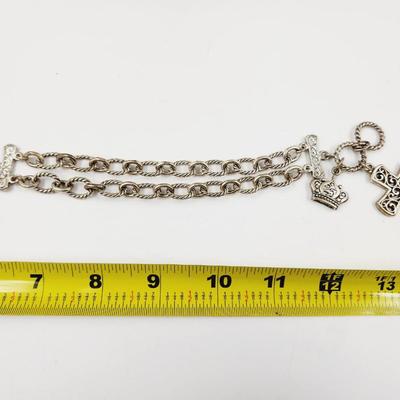 BEAUTIFUL DESIGNER SILVER TONED CROSS & CROWN BRACELET