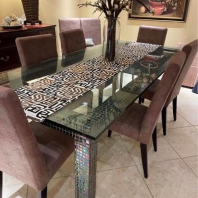 Stunning Art Glass Dining table-kaleidoscope colors-very heavy-no chairs-89.5 x 41.5x30
