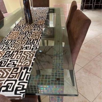 Stunning Art Glass Dining table-kaleidoscope colors-very heavy-no chairs-89.5 x 41.5x30