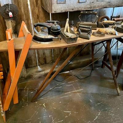 Antique Ironing Board and Sad Irons