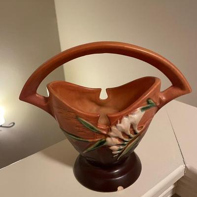 Roseville basket vase