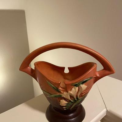 Roseville basket vase