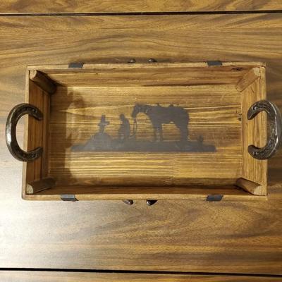 Western Themed Wooden Serving Tray