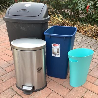 8458 Lot of Rubbermaid and Stainless Step Trash Cans