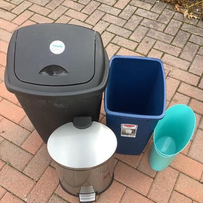 8458 Lot of Rubbermaid and Stainless Step Trash Cans