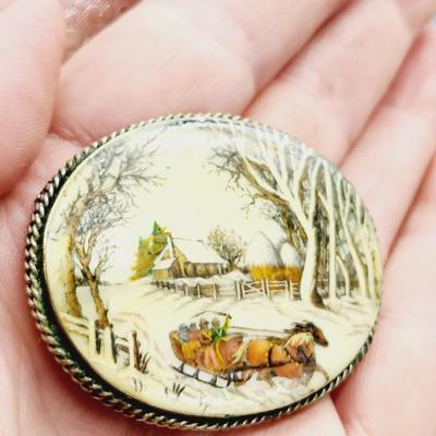 SIGNED ART MOTHER OF PEARL SHELL BROOCH