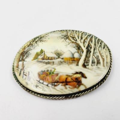 SIGNED ART MOTHER OF PEARL SHELL BROOCH