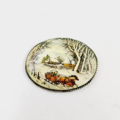 SIGNED ART MOTHER OF PEARL SHELL BROOCH
