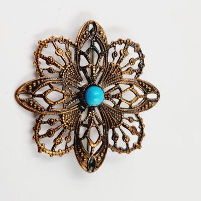 BEAUTIFUL COPPER FLOWER BROOCH