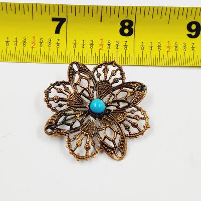 BEAUTIFUL COPPER FLOWER BROOCH