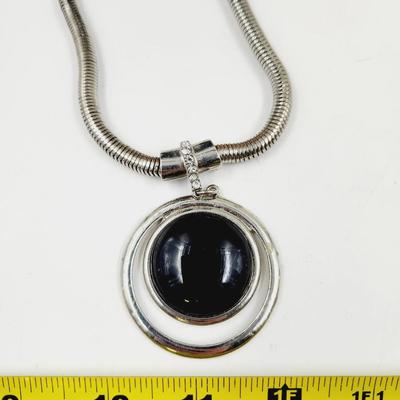 HEAVY METAL SILVERTONED & BLACK STONE NECKLACE