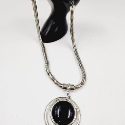 HEAVY METAL SILVERTONED & BLACK STONE NECKLACE