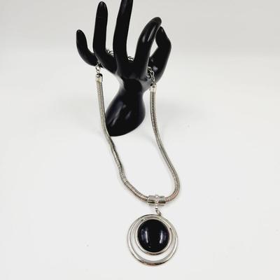HEAVY METAL SILVERTONED & BLACK STONE NECKLACE