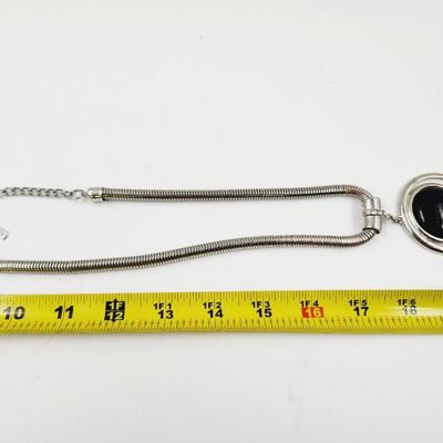 HEAVY METAL SILVERTONED & BLACK STONE NECKLACE
