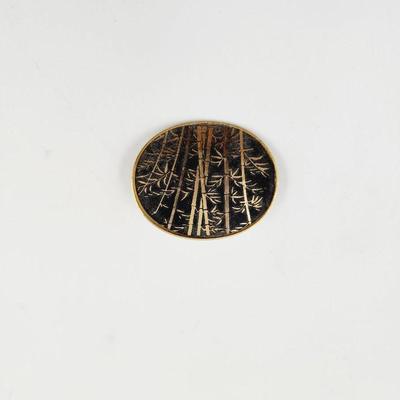 VINTAGE DAMASCENE BLACK AMITA JAPANESE BROOCH