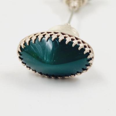 VINTAGE STERLING GREEN STONED HAT PIN