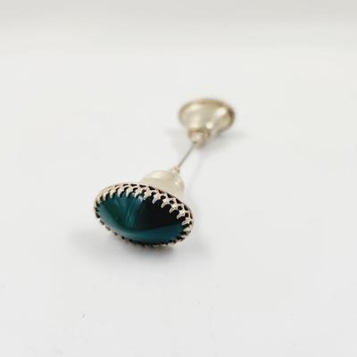 VINTAGE STERLING GREEN STONED HAT PIN