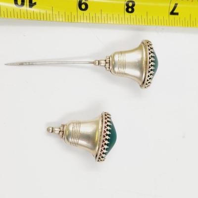 VINTAGE STERLING GREEN STONED HAT PIN