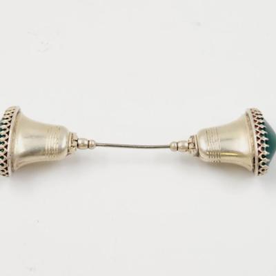 VINTAGE STERLING GREEN STONED HAT PIN