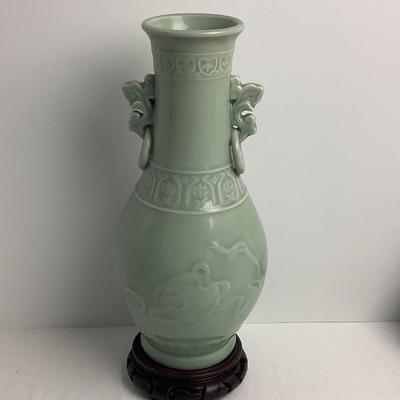Lot 8425  Two Vintage Chinoiserie Porcelain Celadon Vases