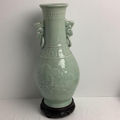 Lot 8425  Two Vintage Chinoiserie Porcelain Celadon Vases