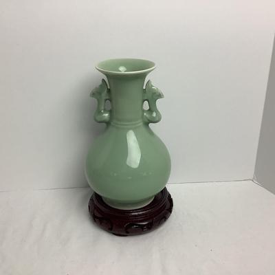 Lot 8426  Two Handled, Oval Porcelain Bowl, Andrea by Sadek / Vintage Chinoiserie Porcelain Celadon Vase