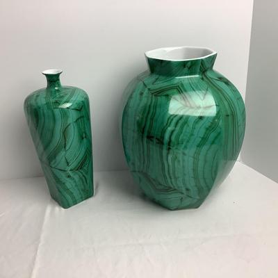 Lot 8428  Pair of Malachite Faceted Vases