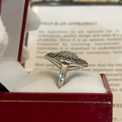10kt white gold cluster dinner ring with 85 diamonds and appraisal