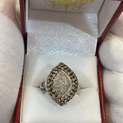 10kt white gold cluster dinner ring with 85 diamonds and appraisal