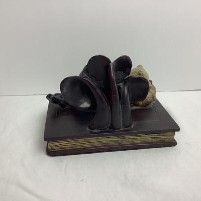 Lot 8522. Vintage Wooden Decorative Trinket Box with Silver Adornments / Single Frog Bookend