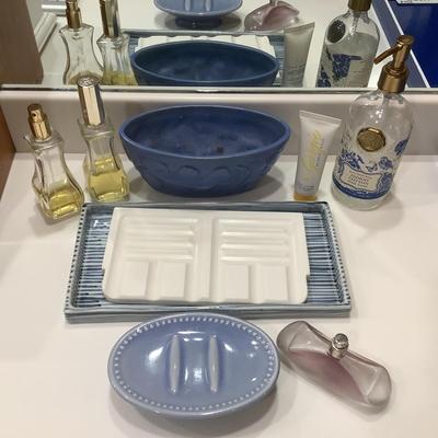 8395 Soap Dish and Blue and White Tray with Georgio Par fume