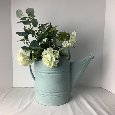 8380 Vintage Painted Watering Can with faux Flowers