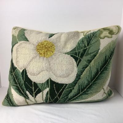 8372 White Floral Needlepoint Down Pillow