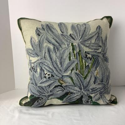 8372 Blue Floral Needlepoint Down Pillow