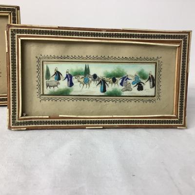 8374 Two Antique Persian Miniature Paintings on Bone