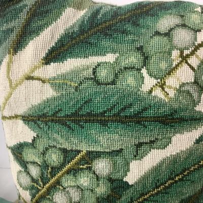 8357 Two Down Pillows one Needlepoint Green Leaves and Green Velvet