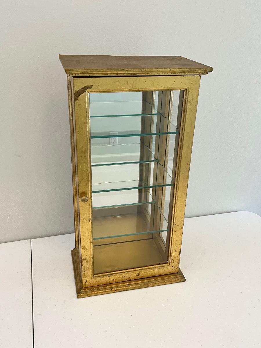 Pair (2) Gold Wooden Display Cases Tabletop