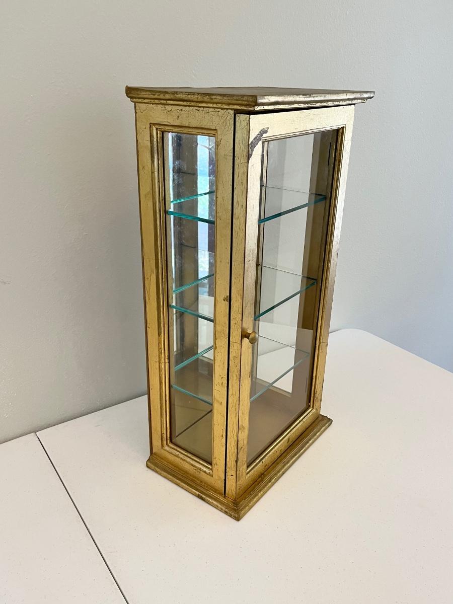 Pair (2) Gold Wooden Display Cases Tabletop