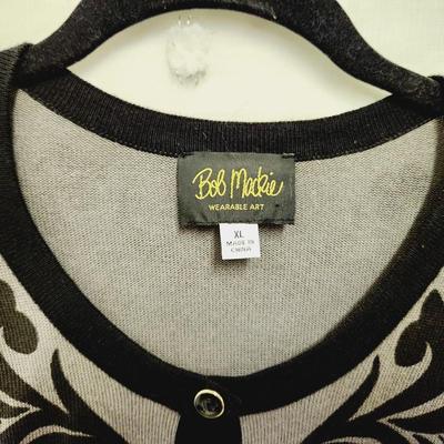 VINTAGE BOB MACKIE XL GREY & BLACK BUTTON UP SWEATER