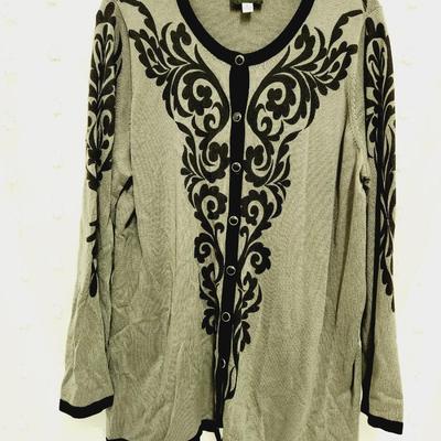 VINTAGE BOB MACKIE XL GREY & BLACK BUTTON UP SWEATER