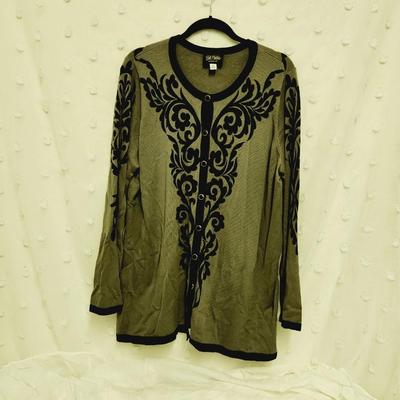 VINTAGE BOB MACKIE XL GREY & BLACK BUTTON UP SWEATER