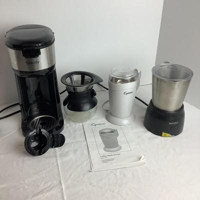 8563 Sboly Single-Serve Coffee Brewer, Capresso Coffee Blade Grinder, Secura Stainless Steel Milk Frothier