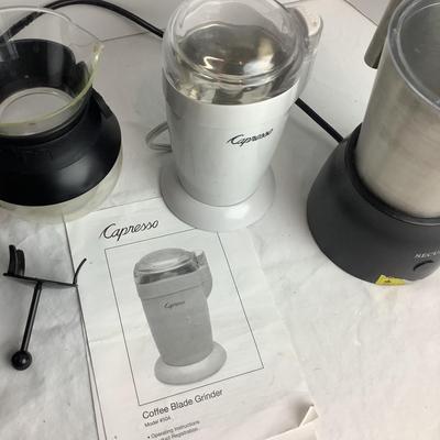 8563 Sboly Single-Serve Coffee Brewer, Capresso Coffee Blade Grinder, Secura Stainless Steel Milk Frothier