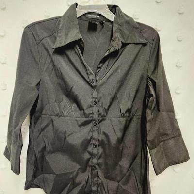 COTTON EXPRESS SIZE LARGE STRETCH BLACK WOMENS BLOUSE