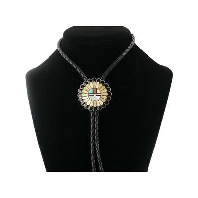 Native American Signed Zuni Sun Face Bolo Tie