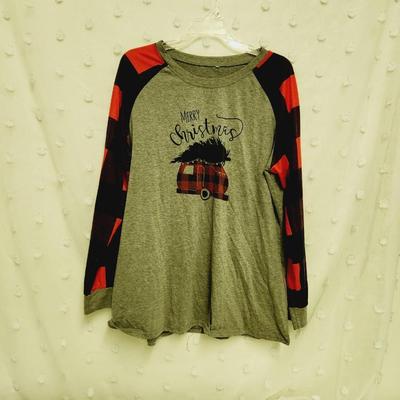MERRY CHRISTMAS XXL PLAID & GREY BLOUSE