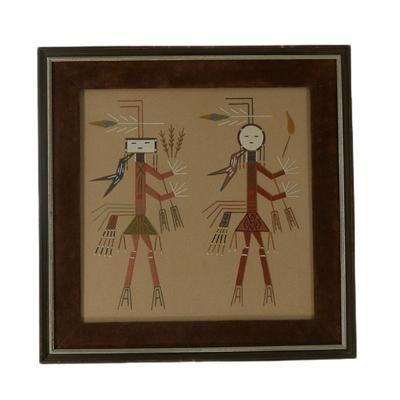 Original Native American Sand Painting of Two Figures