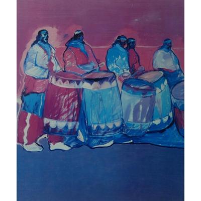 Native Americans with Drums Giclee on Canvas
