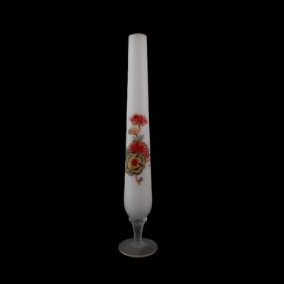 Tall Asian Floral Satin Glass Vase